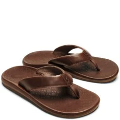 OluKai Olukia Men's Ilikai Leather Flip Flops - Toffee -Elliotts Boots Shop OK10492 3333 2