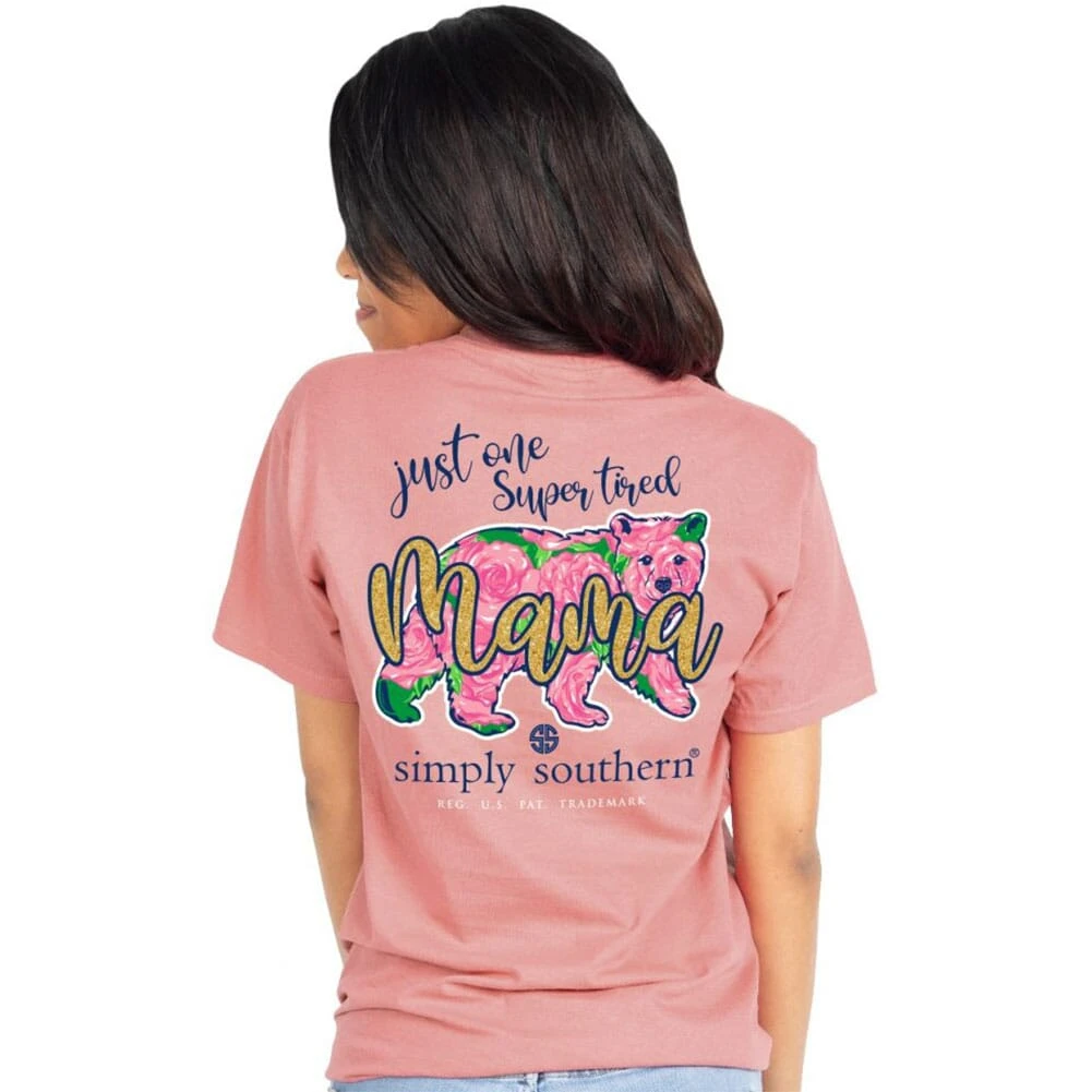 Simply Southern Women's Just One Super Tired Mama T-Shirt - Petal 1 Simply Southern Women's Just One Super Tired Mama T-Shirt - Petal